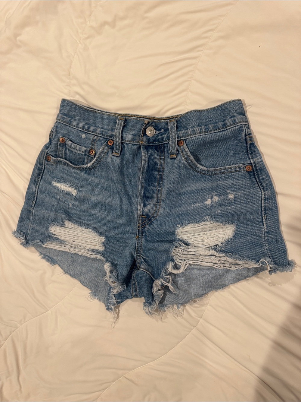 Levi's Distressed Light Blue Denim Jean Shorts